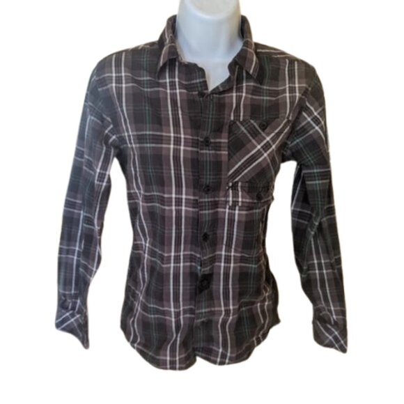Point Zero Tops - ---  Point Zero Black Gray Plaid Cotton Shirt Size Medium